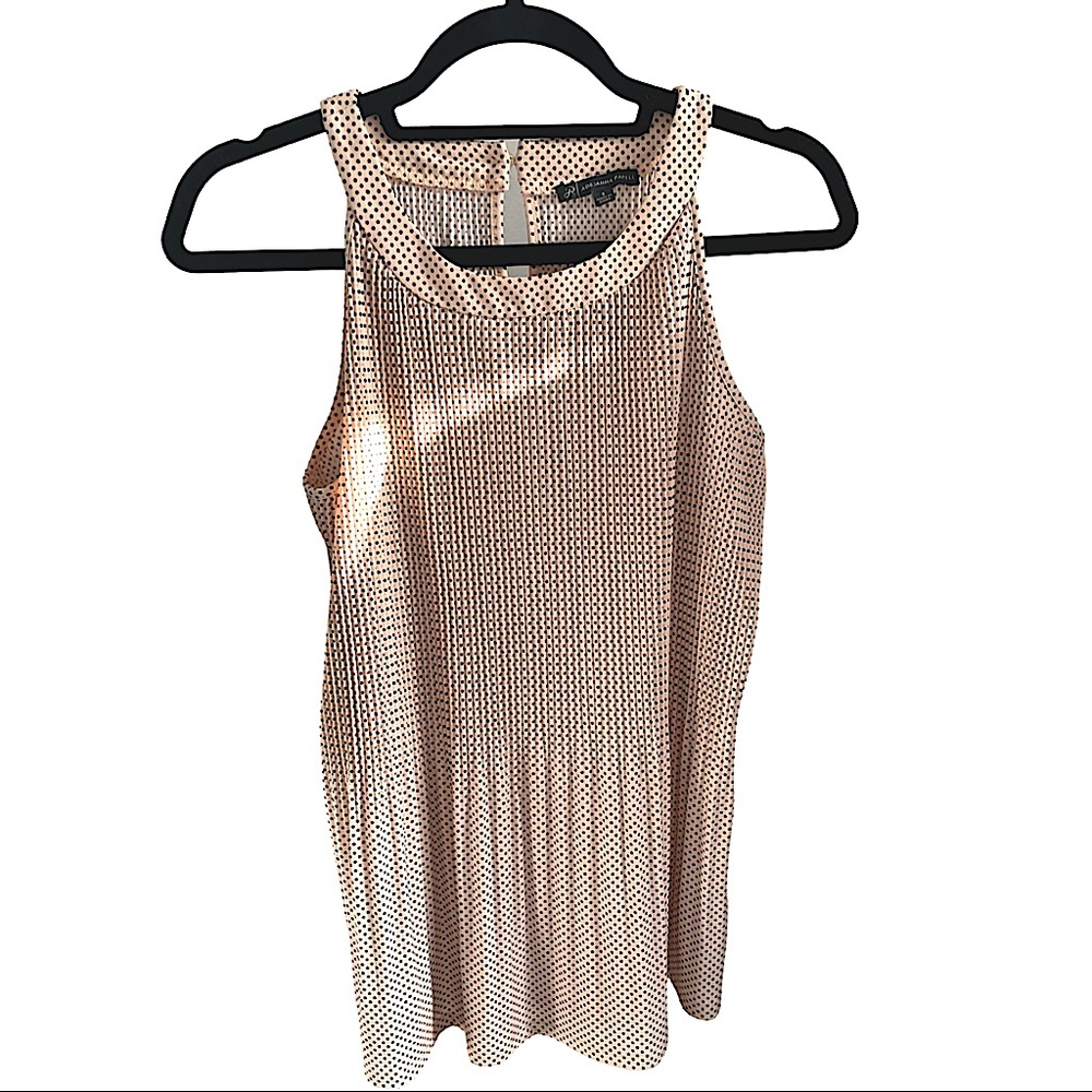 NWOT Adrianna Papell sleeveless high neck champagne pink blouse button keyhole